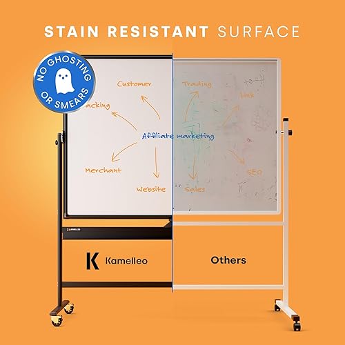 Vista 51 de Pizarra blanca magnética grande, giratoria y portátil de borrado en seco, con soporte, de doble cara, estilo caballete, con ruedas, de pie