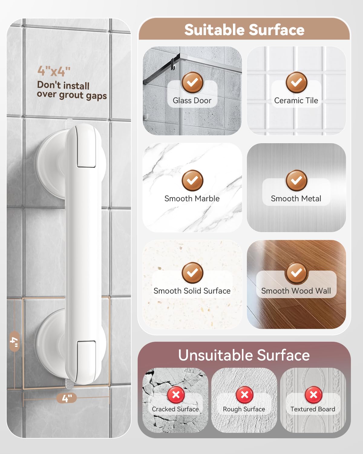 JOTPE Barras de agarre para ducha, mango de ducha de 11 pulgadas con personas mayores, barra de agarre de baño con ventosa, sin taladro, impermeable, extraíble, accesorio de seguridad para el baño