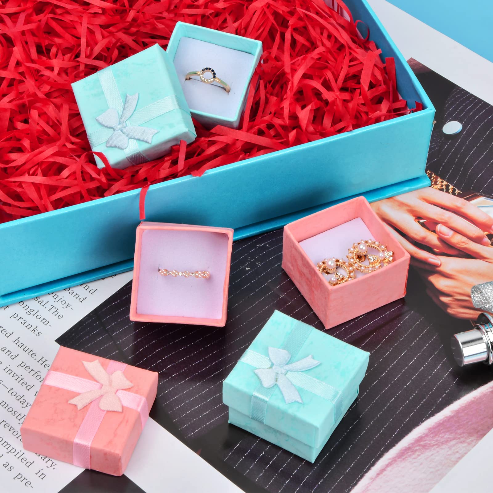 Caja de Regalo para Joyería 24 Piezas, Caja de Anillo, Cajas de Cartón Pequeñas 4x4x3cm Rosa