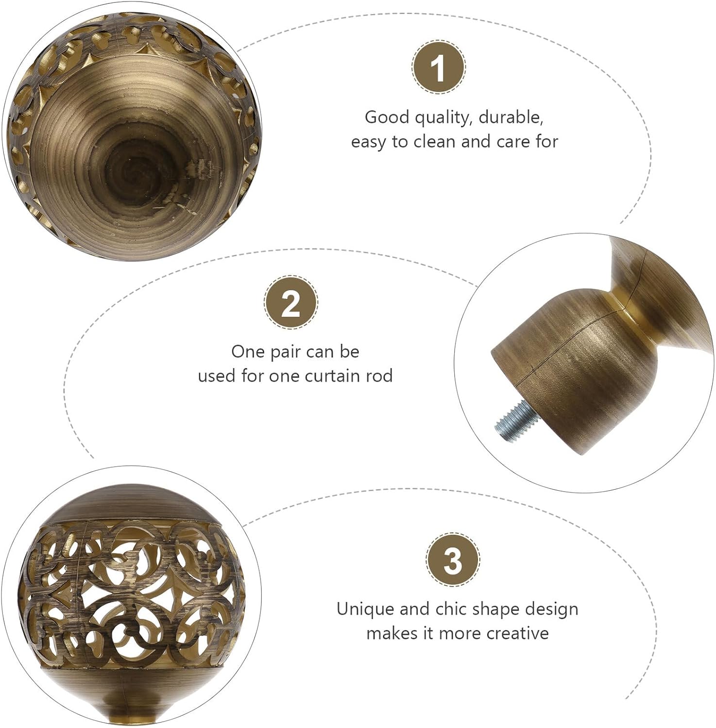 2pcs Curtain Rod Finials Decorative ABS End Caps for Home Decor