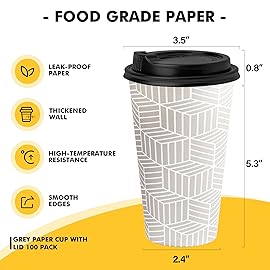 16 oz Disposable Coffee Cups with Lids 100 Pack, Hot Paper Coffee Cups with Lids, To Go Cup with Lid