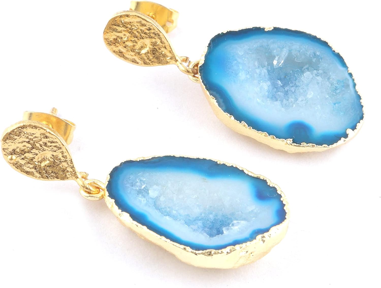 Guntaas Gems Trendy Geode Druzy Brass Gold Plated Fashion Drop Dangle Stud Earring Wedding Gift
