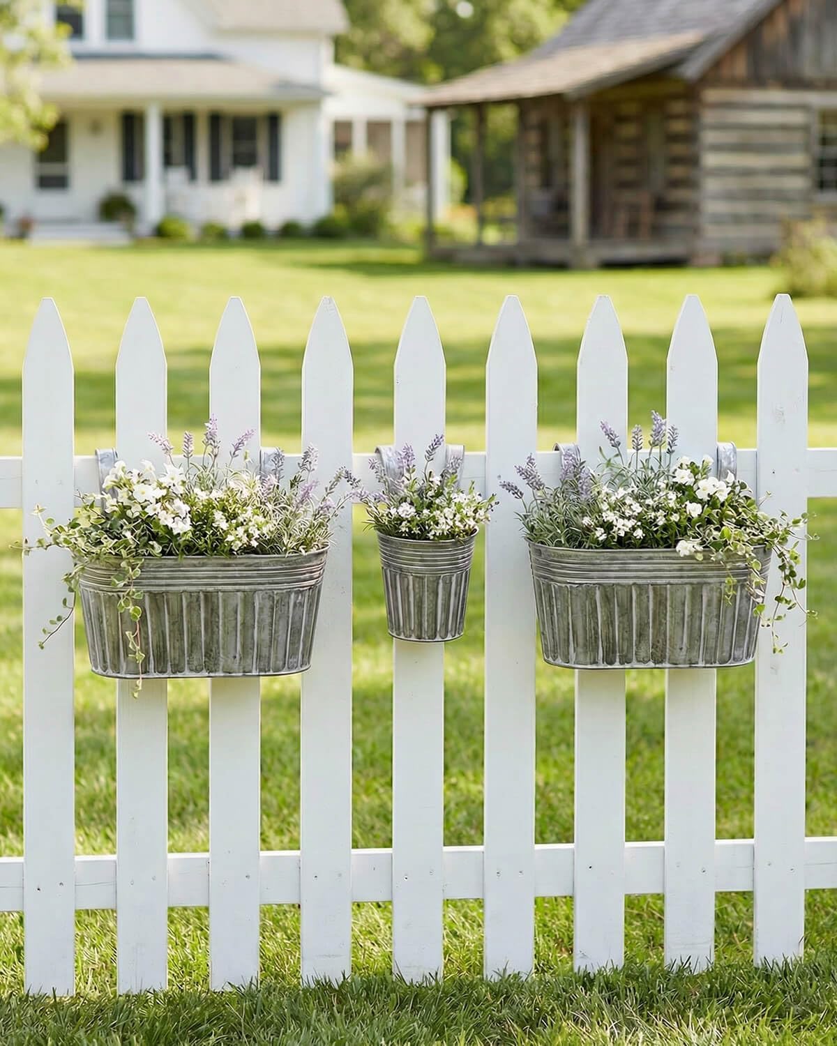 Galvanized Metal Railing Planter for Outdoor Plants - 6 Pack Balcony Hanging Flower Pots with Detachable Hooks and Drain Holes Oval Bucket Rail Box Fence Planters for Home Garden Decor (11 & 4 Inch)