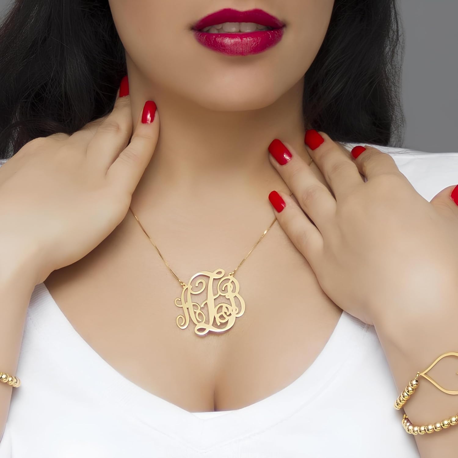 Personalized Large Gold Monogram Necklace – 1 Inch Sterling Silver, Rose Gold Medium to Large Monogrammed Pendant -Gift for Her with Adjustable Chain