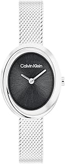 Calvin Klein Women’s Twisted Bezel Stainless Steel Watch – 24 mm Oval Case, Mesh Bracelet, Sunray Dial, Elegant Design - Gift for Her