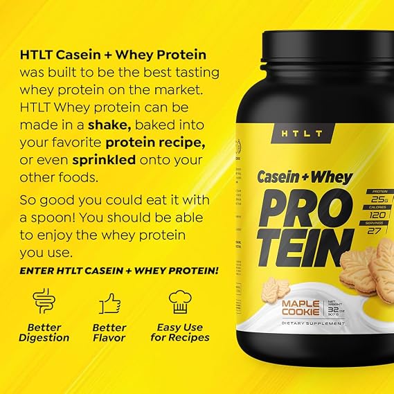 Casein + Whey Protein by HTLT | Whey & Casein Protein Shake Powder | Slow-Release Whey & Casein Protein for Sustained Energy | Casein Protein Powder for Baked Treats, Maple Cookie