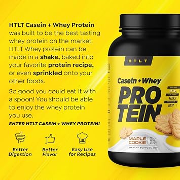 Casein + Whey Protein by HTLT | Whey & Casein Protein Shake Powder | Slow-Release Whey & Casein Protein for Sustained Energy | Casein Protein Powder for Baked Treats, Maple Cookie