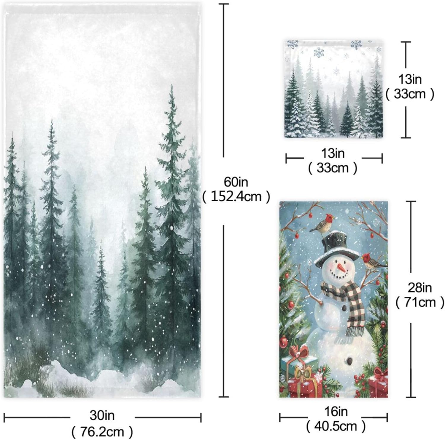 Winter Forest Snow Scene Hand Towels 3 Pack for Bathroom Decorative Christmas Snowman Cardinal Birds Snowflake Xmas Cotton Soft Towel Set for Face Spa Bath Gym Kitchen