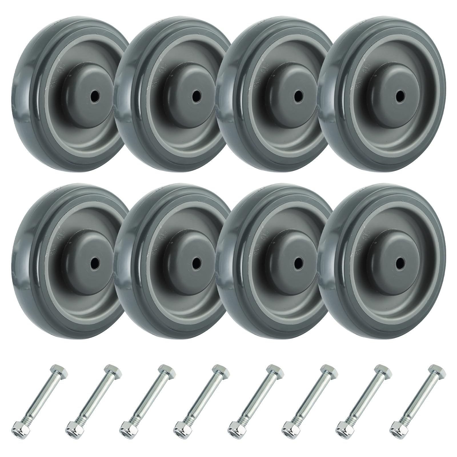 MYFULLY 5" Shopping Cart Replacement Wheels Kit 8 Pack, Polyurethane Stepped and Full Tread Face Caster Wheels with Screws, Double Ball Bearing TPU