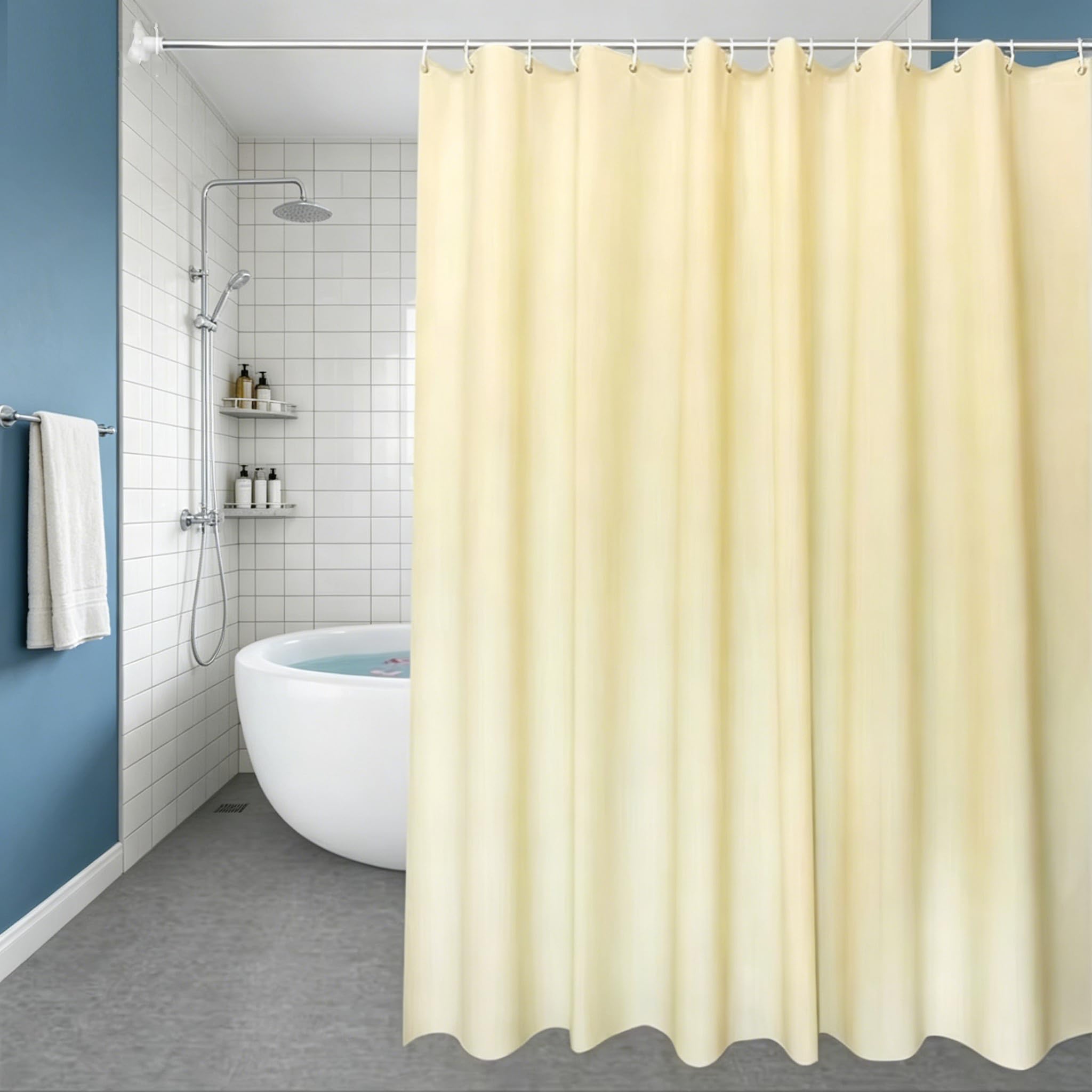 HNBFKD Cream-colored Shower Curtain for Bathroom - Water Repellent, Mildew Resistant Washable, with 12 Plastic Hooks, Ultra-Thin, Feather Light, Wet Rooms, Shower, Bath, Plain 180x210cm/(WxH)
