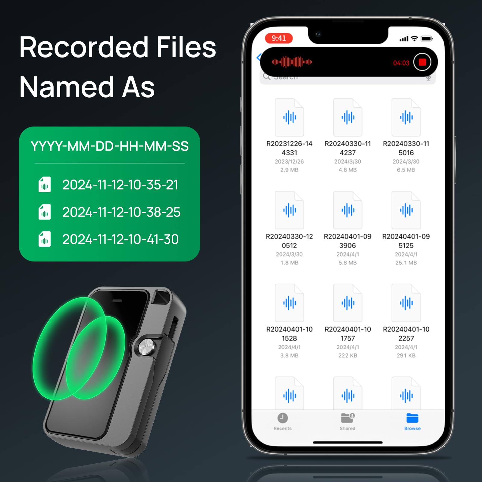 Registratore vocale digitale portatile da 128 GB, con riduzione del rumore DSP per conferenze, riunioni di conferenza, cavo dati OTG integrato, compatibile con Windows iOS Smart Phone
