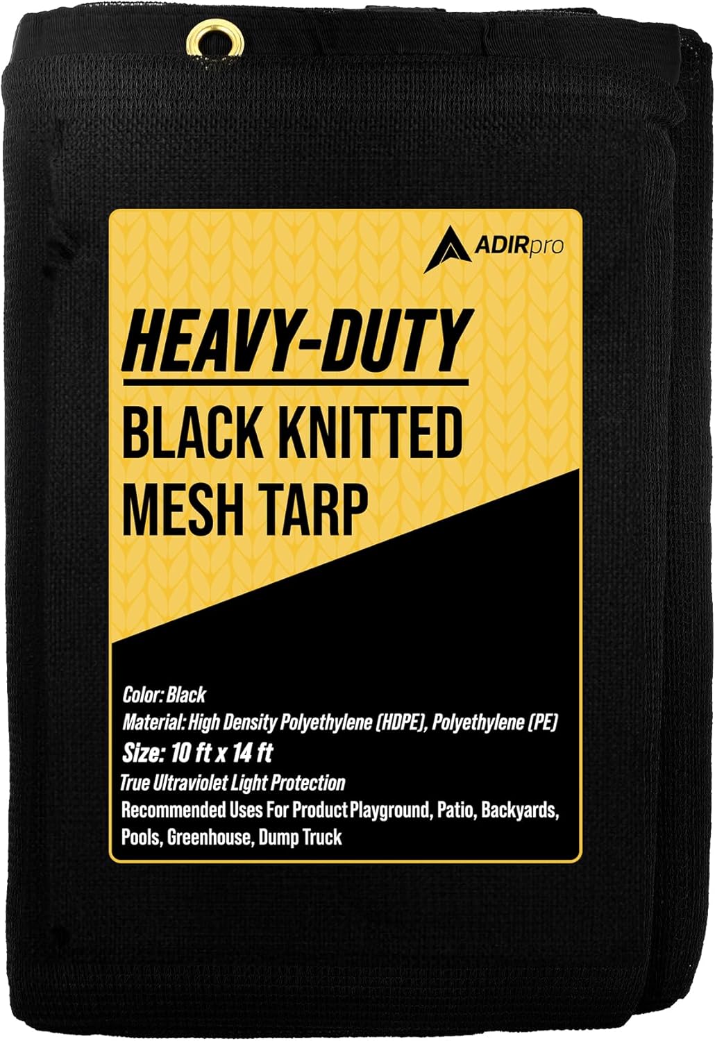 AdirPro Heavy Duty Knitted Mesh Tarp - 10x14ft Black Shade Tarp with Grommets for Playgrounds, Porch, Patio, Backyards, Pools, Greenhouse, Dump Truck, and More - 60% Shade, Water Resistant