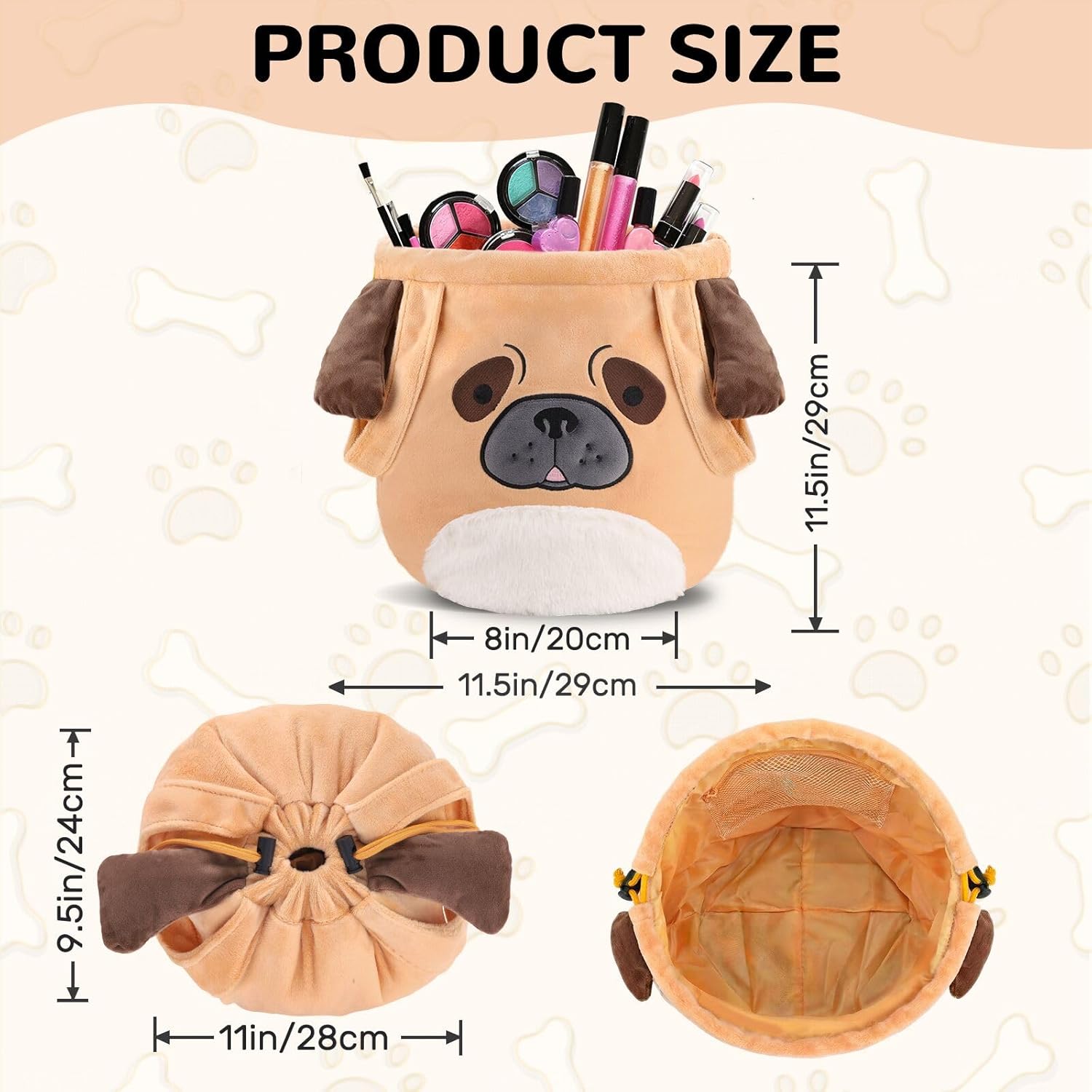 Funny Dog Drawstring Makeup Bag - Large Capacity Cute Pug Travel Toiletry Cosmetic Bag Pouch Organizer - Valentines Day Mothers Birthday Christmas Unique Gifts for Women Girls Dog Lovers