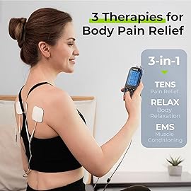 AUVON 3-in-1 TENS Unit Muscle Stimulator, EMS Massage Machine with 40 Intensities for Gradual Shoulder, Sciatica, Back Pain Relief, 24 Modes Rechargeable Electronic Pulse Massager with 12 TENS Pads