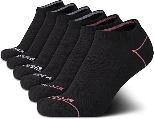 Nautica Calcetines invisibles para mujer, paquete de 6 calcetines transpirables acolchados de corte bajo para mujer (tallas 4-10)