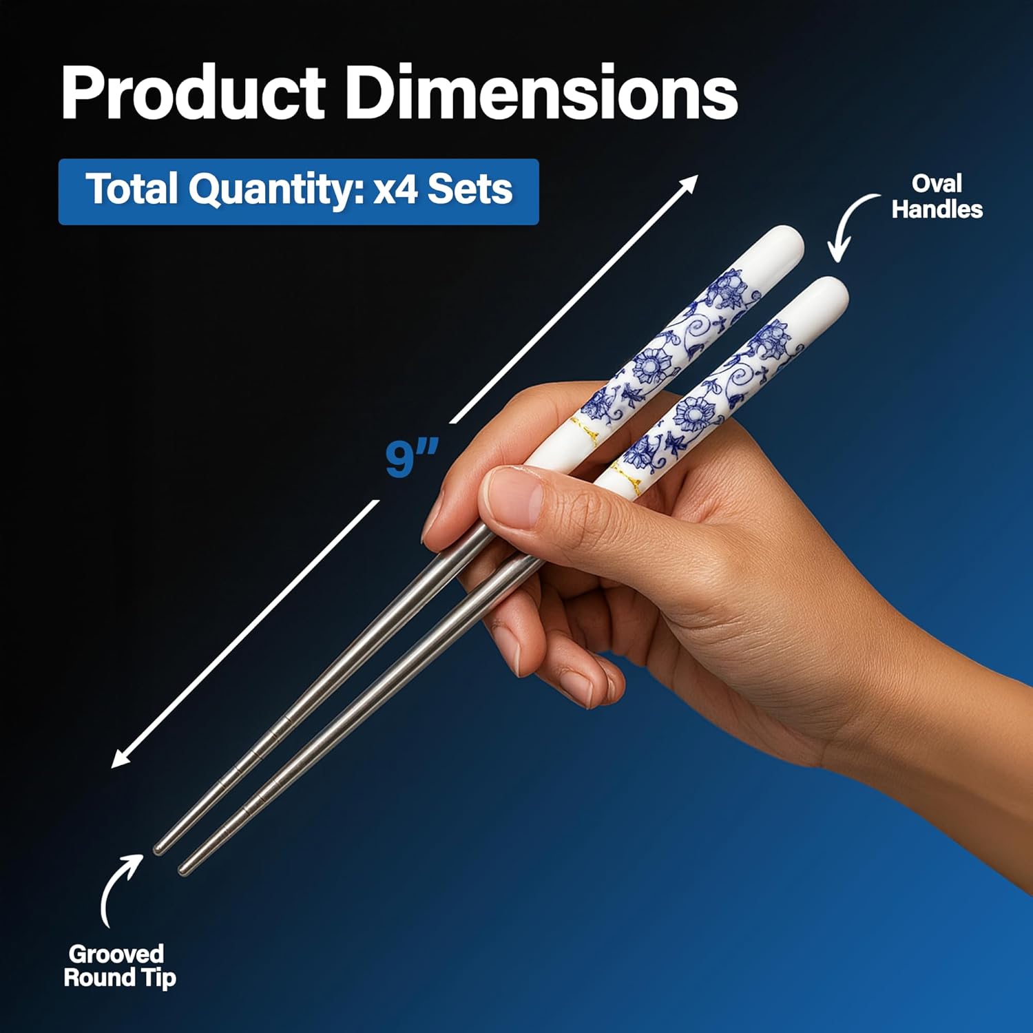 Mandala Crafts Titanium Chopsticks with Case – Titanium Travel Chopsticks with Case – Dishwasher Safe 4 Pairs