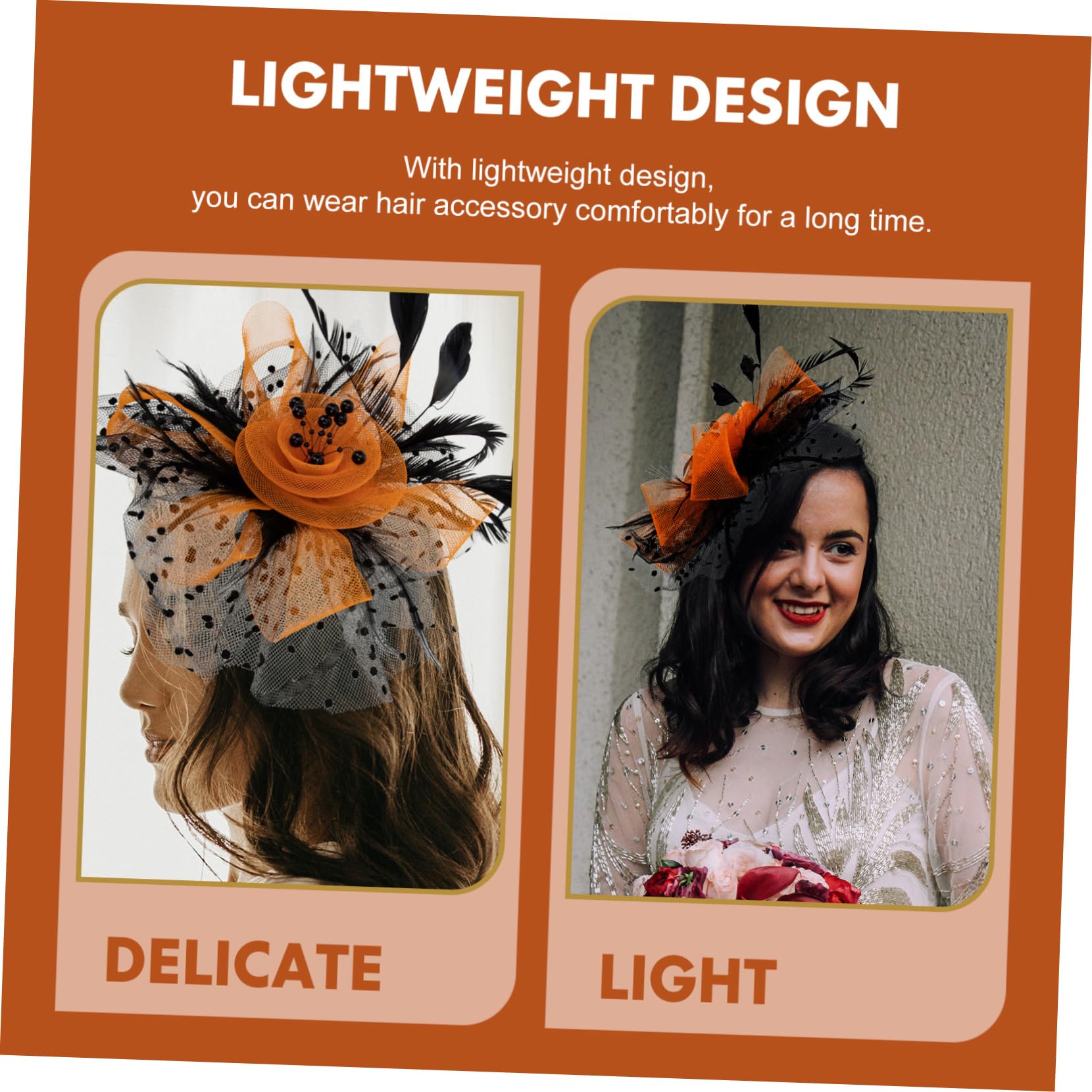 minkissy 4pezzi Fascinator Elegante Rete Per Feste Accessorio Moda Multifunzionale Per Cerimonie Matrimonio e Cosplay e Arancione