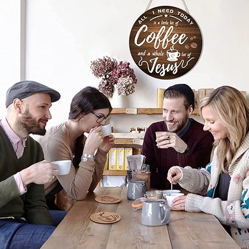 Miniatura 5 de HMASYO Letreros de madera rústica para barra de café  "All I Need Today is A Little Bit of Coffee and A Whole Lot of Jesus" para decoración del