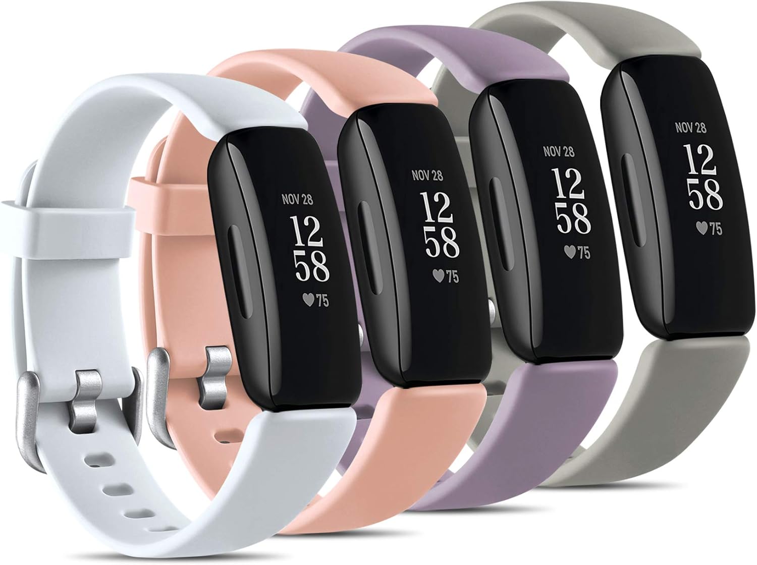 Maledan 4 Pack Silicone Bands Compatible with Fitbit Inspire 2 Band for Women Men, Sports Waterproof Wristband for Fitbit Inspire 2 Accessories Small, Gray/Pink/White/Lavender : Electronics