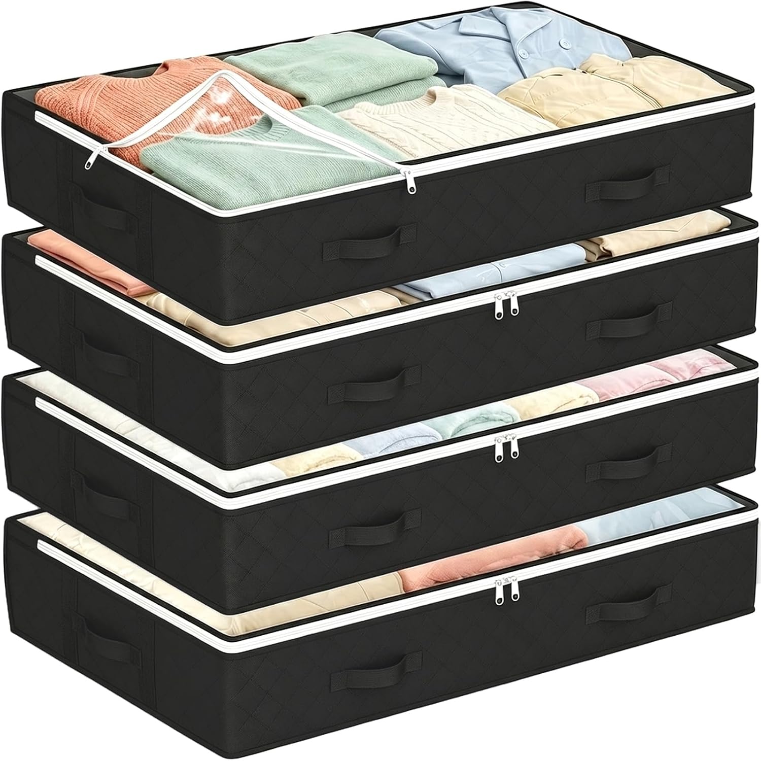 Under Bed Storage Containers, 4 Pack Foldable Fabric Under Bed Organizer