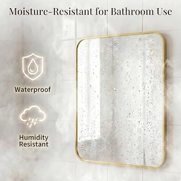 2-Pack 24x36 Inch Brushed Gold Rounded Rectangle Vanity Mirrors