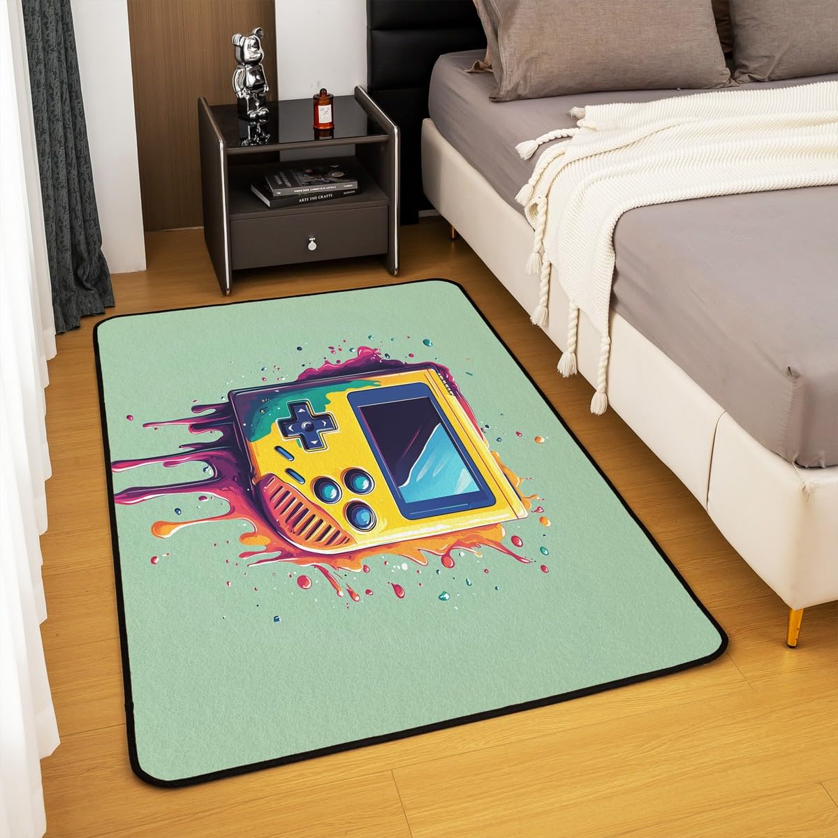 Loussiesd Dywan do salonu dla graczy, 150 x 200 cm, gamingowy dywan akcentujący dla chłopców, dziewcząt, nastolatków, nowoczesny kontroler konsoli do gier, wewnętrzna mata podłogowa, joystick,