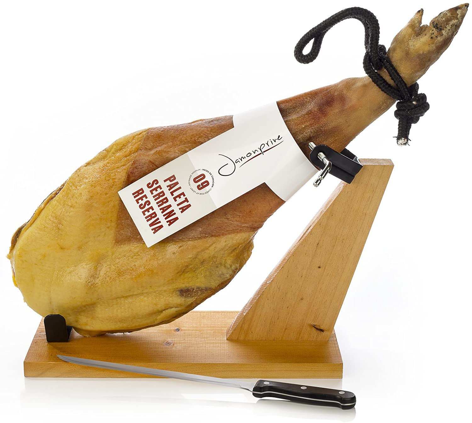 Serrano Ham Shoulder Bone in from Spain Approx. 10-11 lb + Ham Stand & Knife - Cured Spanish Jamon - NO Nitrates or Nitrites All Natural - GMO & Gluten Free