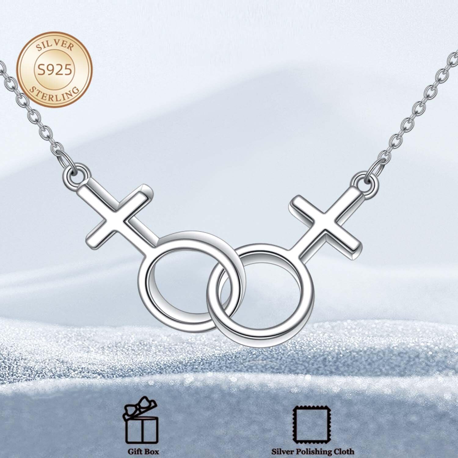 Lesbian Necklace Sterling Silver Gay & Lesbian Symbol LGBT Lesbian Pride Pendant Necklace for Couples Jewelry Gifts - Image 7