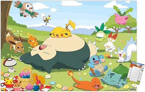Trends International Pokémon - Póster de pared de picnic grupal, 22.375 x 34 pulgadas, paquete de póster y montaje prémium