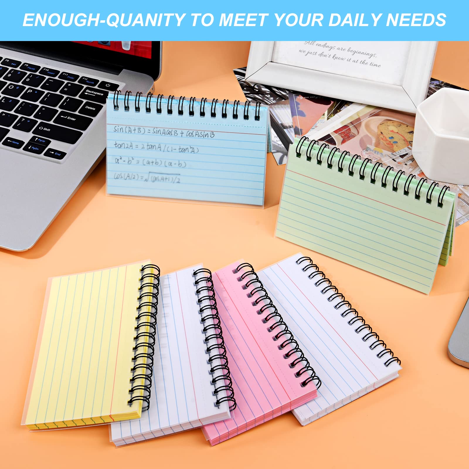 BAZIC Products Ruled Index Cards Book 3\" X 5\", View Poly Cover Spiral Bound Memo W/ 2 Tab Divider, White Flashcards, Lined Card For Memory (50/ Pack), 6-Packs