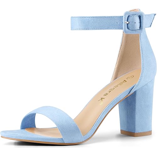Allegra K Women's Open Toe High Chunky Heel Buckle Ankle Strap Sandals