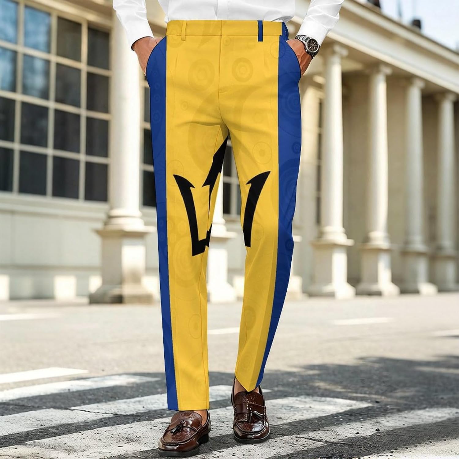 Barbados Flag Paisley Men's Classic Fit Suit Pants Straight Leg Design Printed Trousers