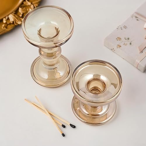 Miniatura 4 de Portavelas de cristal, juego de 3 portavelas para velas de pilar, portavelas para velas cónicas de pilar, centro de mesa para boda, comedor, sala de