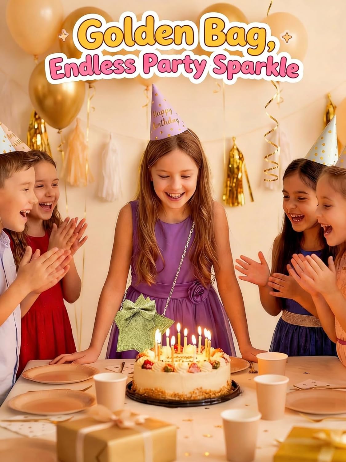 ZGMYC Little Girls Glitter Sequins Crossbody Purse Star-Shaped Bowknot Shoulder Bag Satchel - Image 3