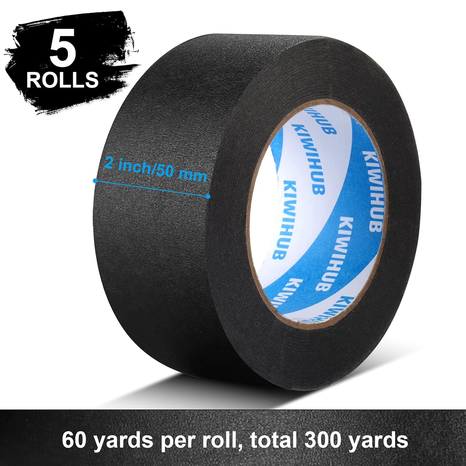 Black Painters Tape,2" x 60 Yards x 5 Rolls (300 Yards Total) - Medium Adhesive Masking Tape for Painting,Labeling,DIY Crafting,Decoration and School Projects
