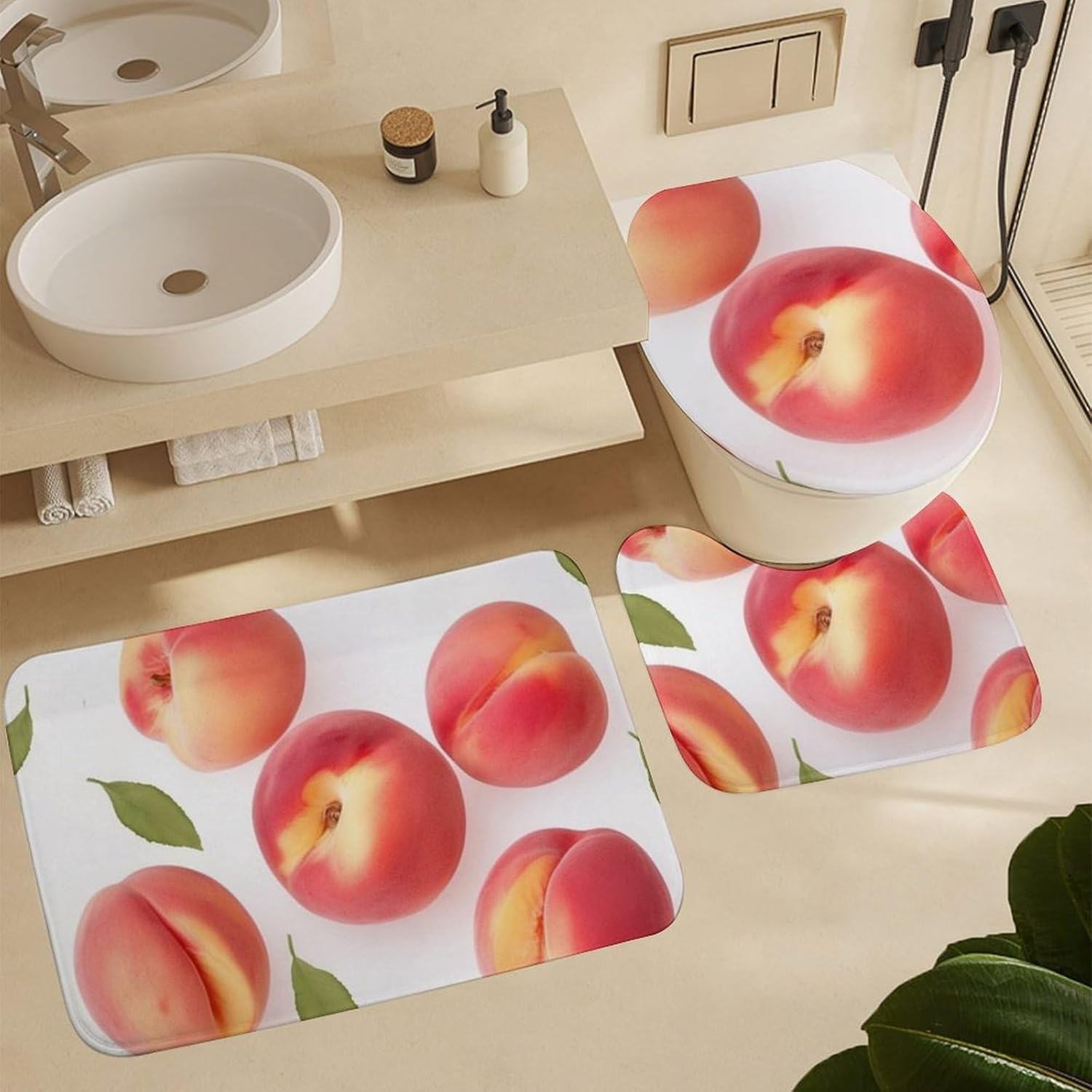 Bathroom Rugs Set Peach Bath Mat Set Bath Rugs Non-Slip Bath Mat with Toilet Lid Cover Contour Mat Bath Rug for Home Decor Bathroom Mat for Shower Tub