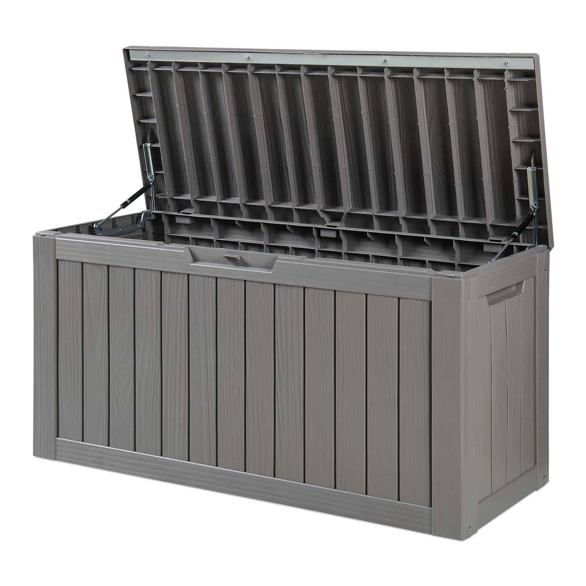 casa.pro Baule da Giardino Contenitore per Esterno Portatutto da 300 L in Plastica Cassone Multiuso Impermeabile Attrezzi Cuscini per Balcone Patio Outdoor 117x47x59 cm - Grigio Chiaro, Effetto Legno
