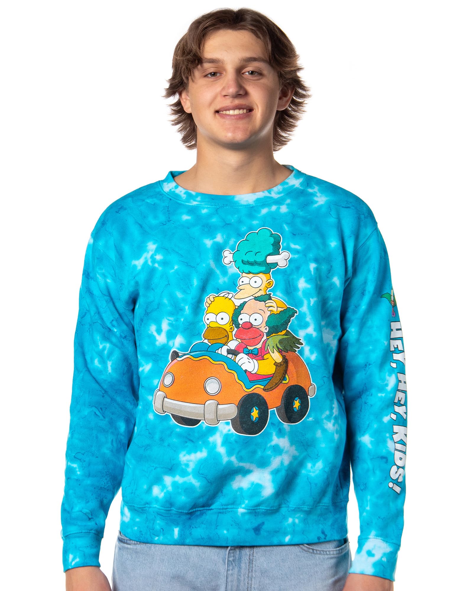 The Simpsons Men's Crewneck Sweatshirt Homer, Bart, Lisa, Krusty The Clown Embroidered Crewneck Sweatshirt, Turquoise, M