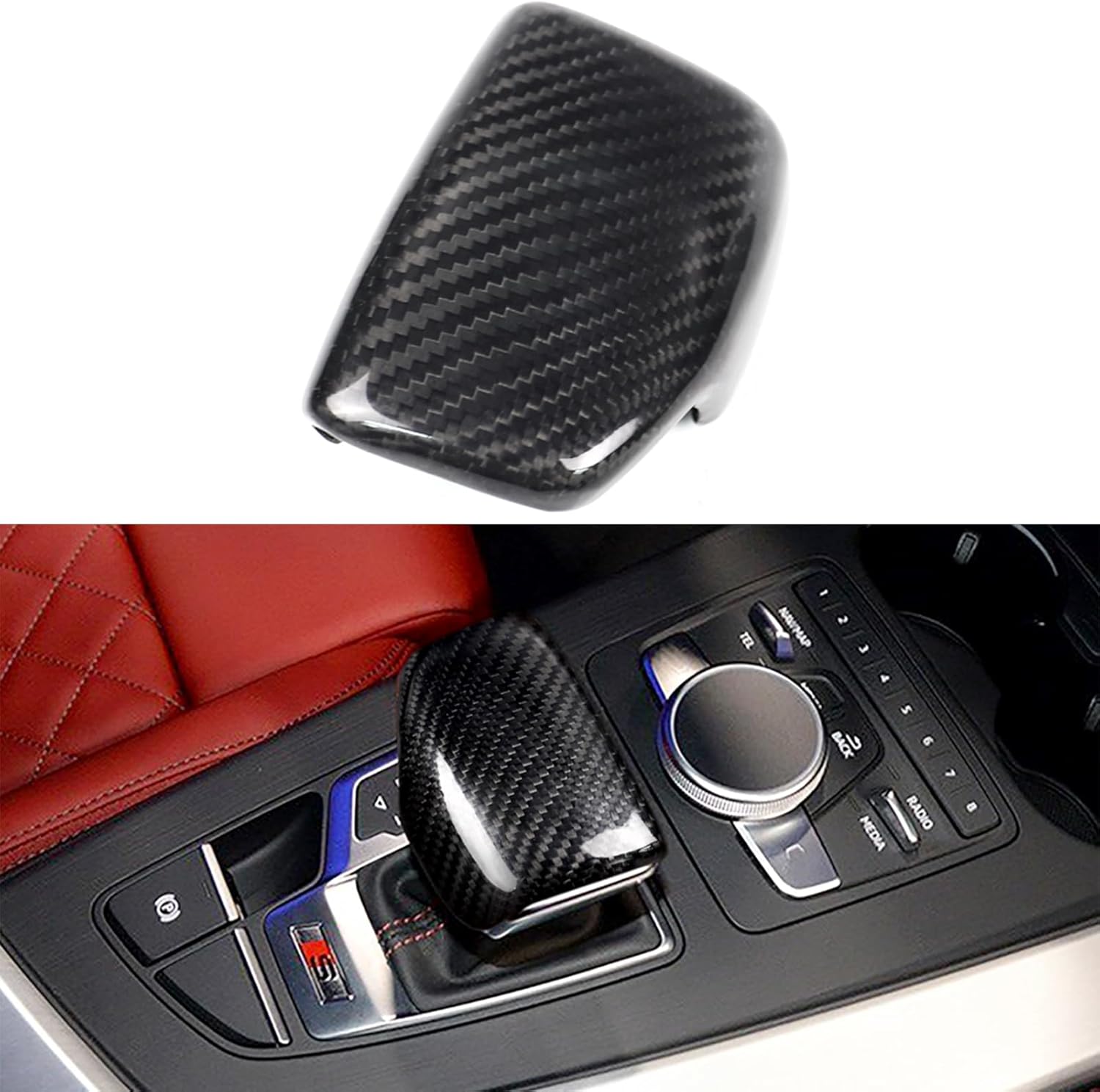 NVCNX Real Carbon Fiber Shift Knob Cover for Audi A4 2017-2025 / S4 A5 S5 RS5 Q5 SQ5 2018-2025 / Q7 2017-2019 Automatic Tranmission Lever Gear Shifter Car Interior Trim Accessories Glossy not ABS