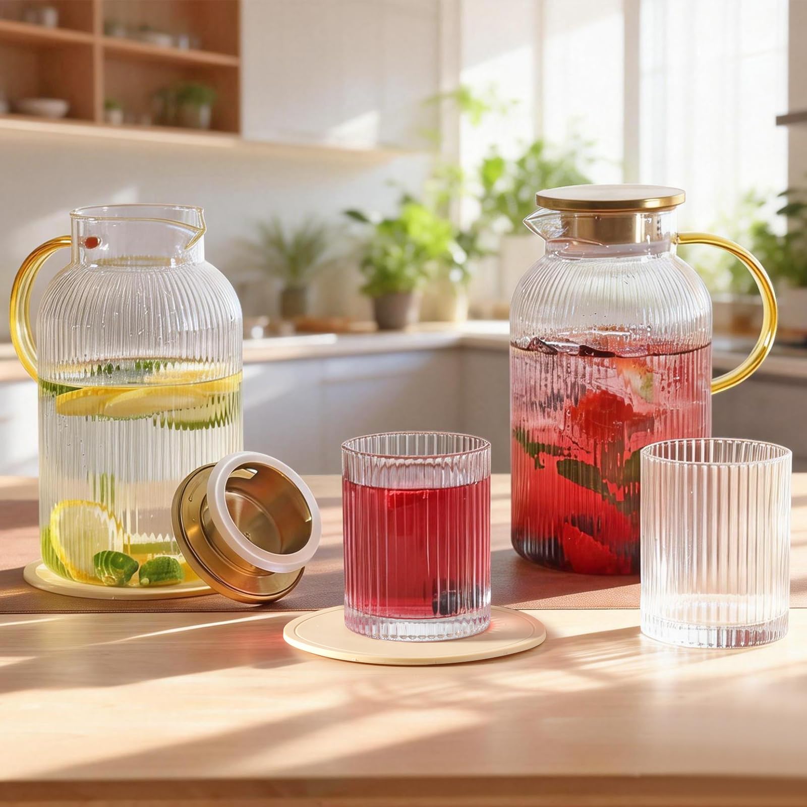 Glass Pitcher Set - 2 Pack Iced Tea & Coffee -7