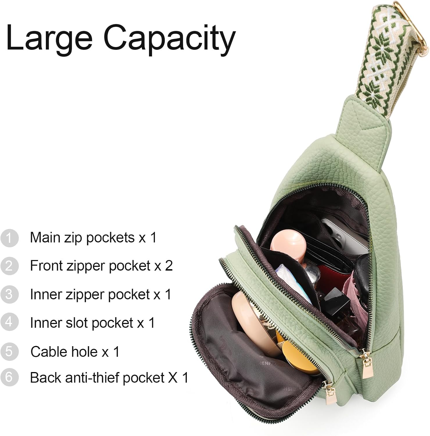 GAEKEAO Sling Bag for Women Crossbody Bags Fanny Pack Vegan Leather Chest Bag Travel Shoulder Belt Purse Backpack Gifts - Image 3