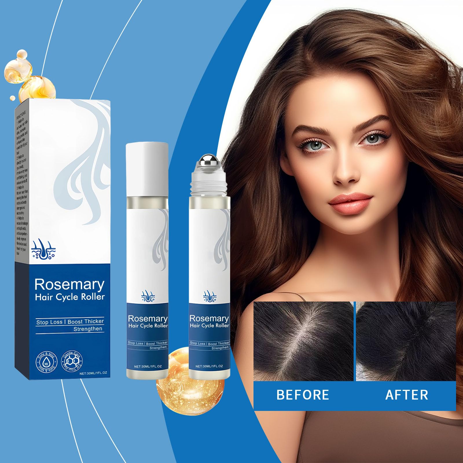 3 unidades de suero avanzado de crecimiento del cabello, romero, para mujeres y hombres, promueve la salud del cuero cabelludo y fortalece las raíces del cabello, cuidado profundo