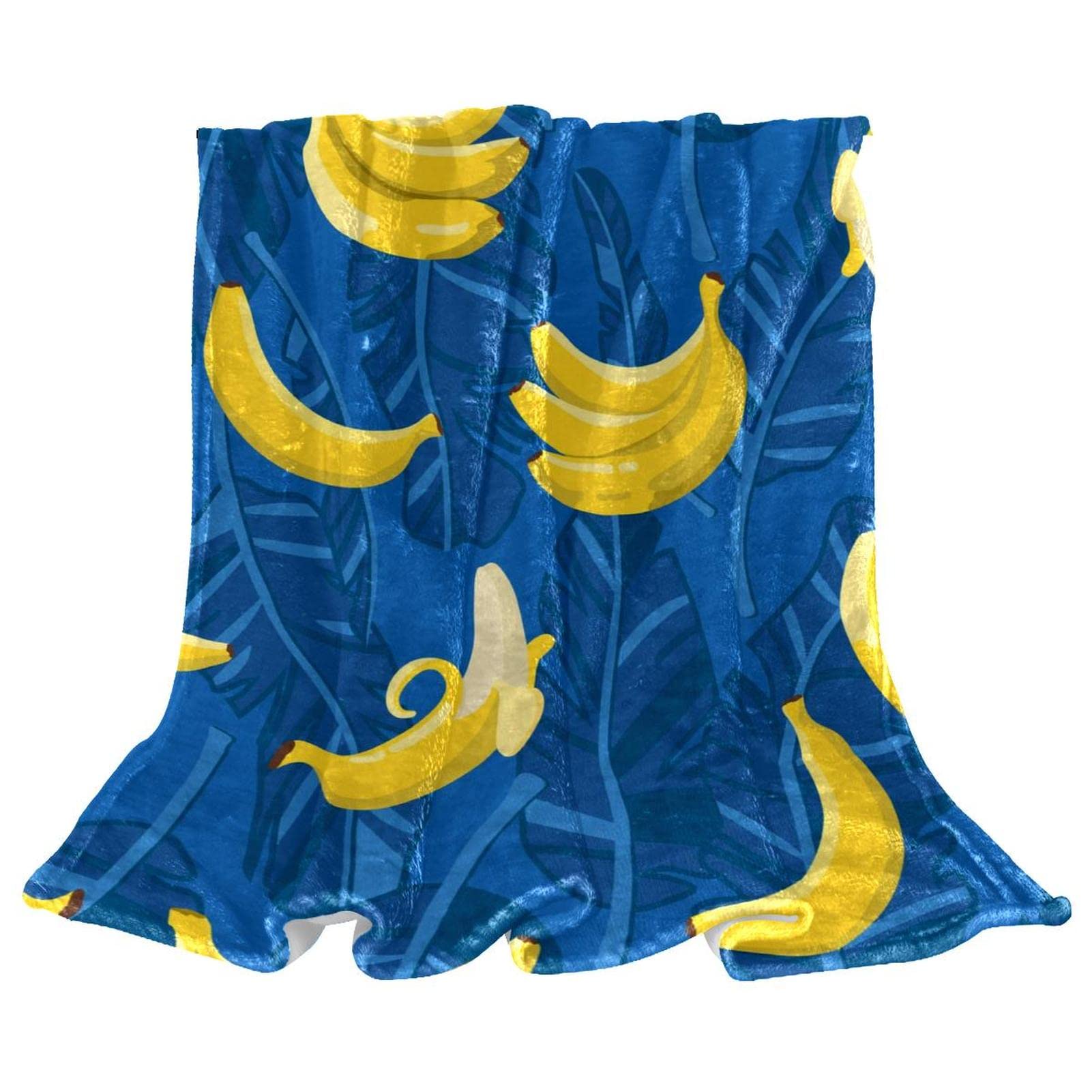 Couvre-lit TBOUOBT motif bananes à feuilles bleues pour lit d'enfant doux et moelleux