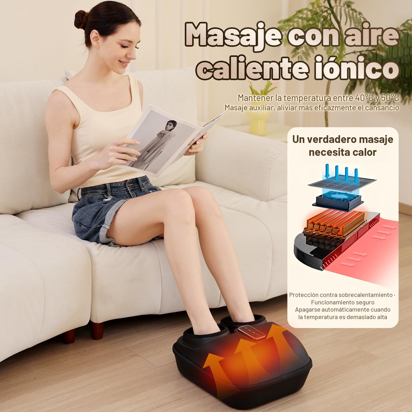 Masajeador de pies Shiatsu BeSokar​​ con mando a distancia, función de masaje de amasado 6D, rodillos y compresión neumática, 3 niveles de intensidad para músculos y plantas de pies cansados, terapi