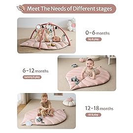 Blissful Diary Baby Play Gym & Activity Mat, Oversize Leaf Shaped Tummy Time Baby Play Mat w 6 Detachable Toys Promotes Motor Skills & Sensory Development, Newborn Infant Essentials Gift, Crystal Pink