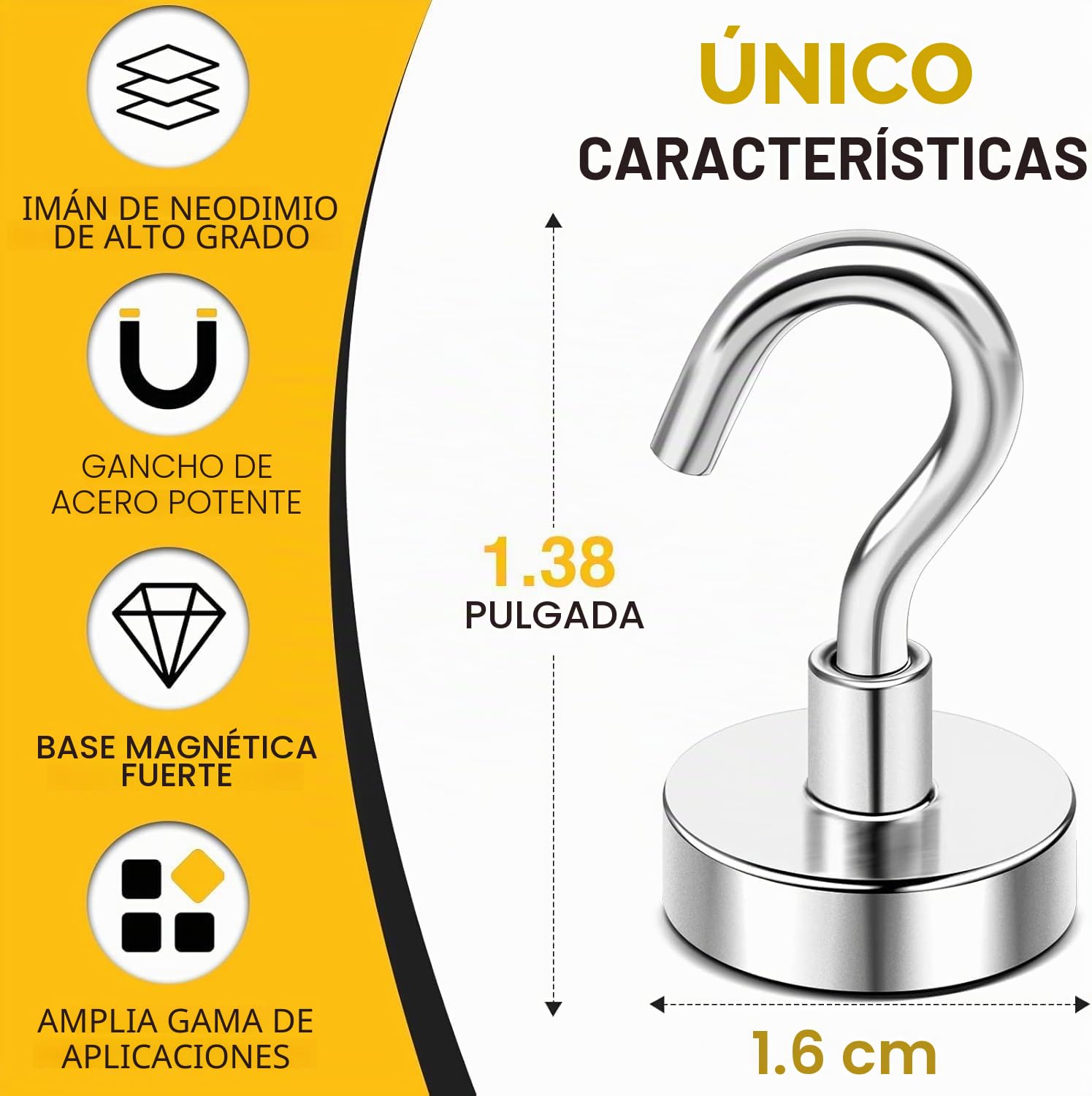 Heavy Duty ganchos magnéticos, fuerte imán de neodimio gancho para hogar, cocina, lugar de trabajo, oficina y garaje, sujeción hasta 12 libras