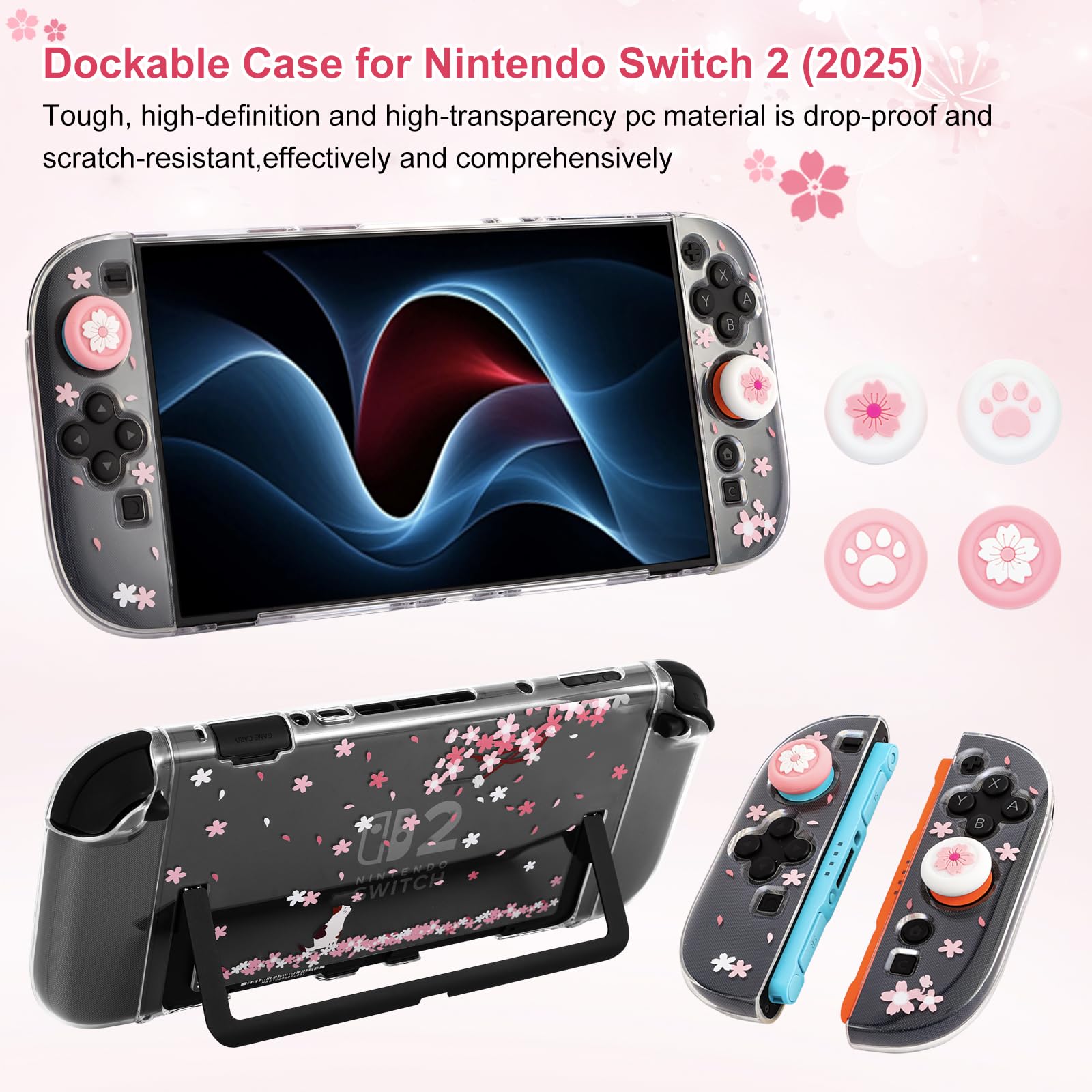 Custodia Compatibile con Nintendo Switch 2 (2025),Kit Accessori 10 in 1 Include con Switch 2 Cove,Vetro Temperato,4 tappi Thumbstick,Supporto regolabile