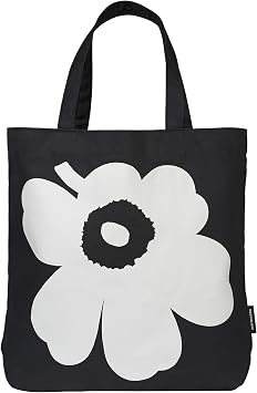 MARIMEKKO Torna Unikko Cotton Tote Bag Black and White Large Tote Bag to Include in your Daily Essentials 18 x 15 x 5