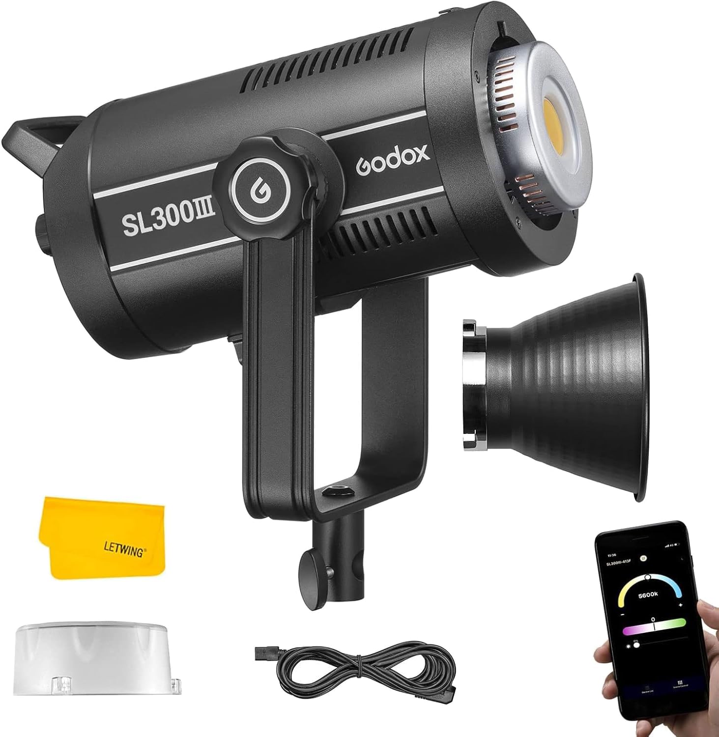 Godox SL300III SL300WIII 330W Daylight LED Continuous Output Lighting, Powerful LED Video Light Bowens Mount,99300Lux@1m,5600K, TLCI97+, Led Studio Lights for Live Streaming Wedding Photography Video