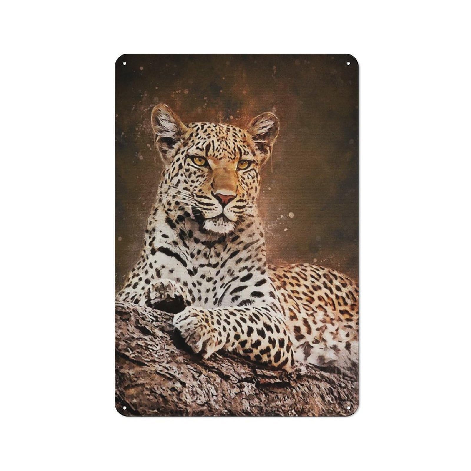 Junmoney Style-14 Tin Wall Plaque 30X20cm With Splatter Leopard For Home Office Or Studio, For Garage, Workshop And Man Cave Decoration